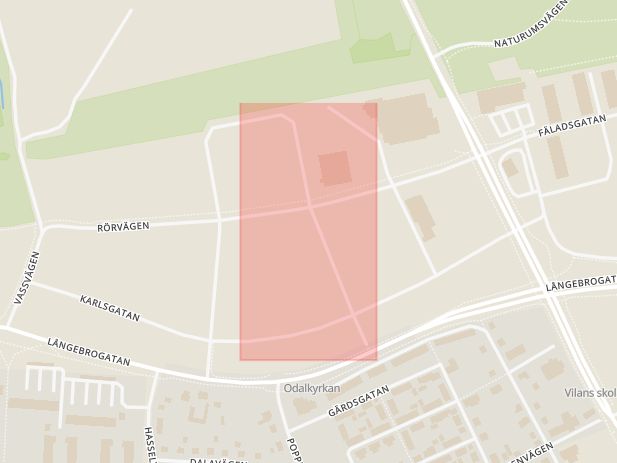Karta som med röd fyrkant ramar in Kärrvägen, Kristianstad, Skåne län
