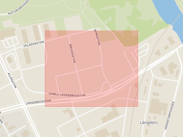 Karta som med röd fyrkant ramar in Bryggerigatan, Kristianstad, Skåne län