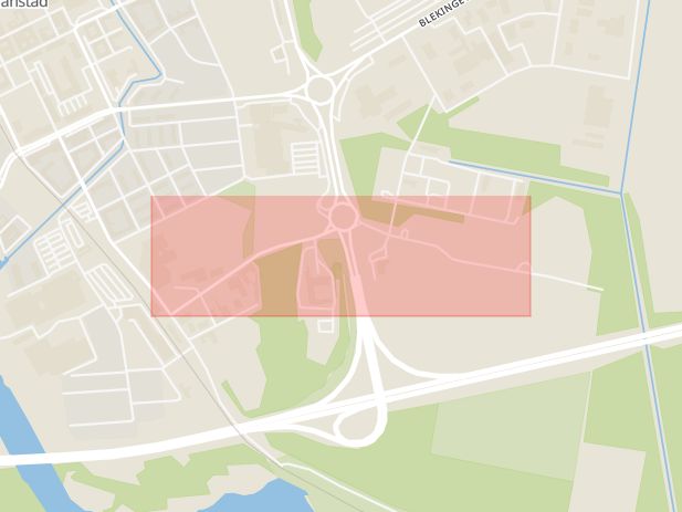 Karta som med röd fyrkant ramar in Ringvägen, Kristianstad, Skåne län