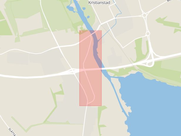Karta som med röd fyrkant ramar in Hedentorpsvägen, Kristianstad, Skåne län