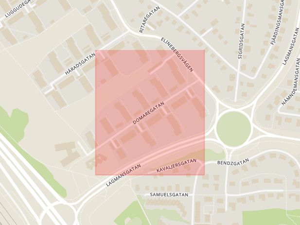Karta som med röd fyrkant ramar in Domaregatan, Eksjö, Skåne län