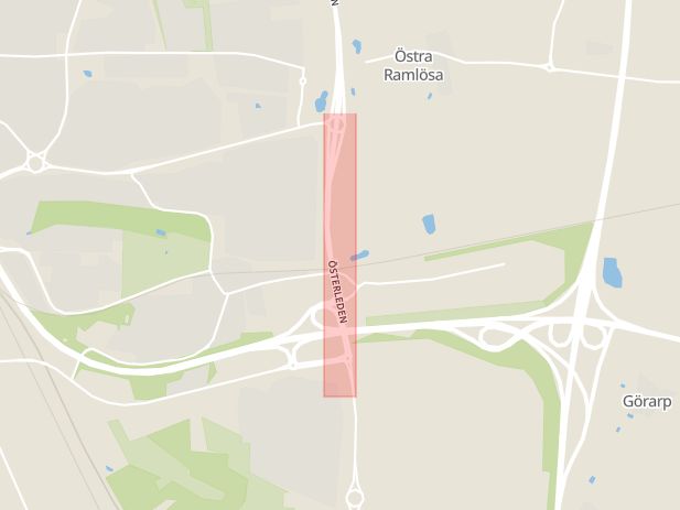 Karta som med röd fyrkant ramar in Österleden, Ramlösa, Helsingborg, Skåne län