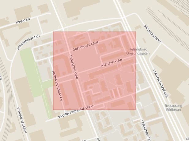 Karta som med röd fyrkant ramar in Wienergatan, Helsingborg, Skåne län