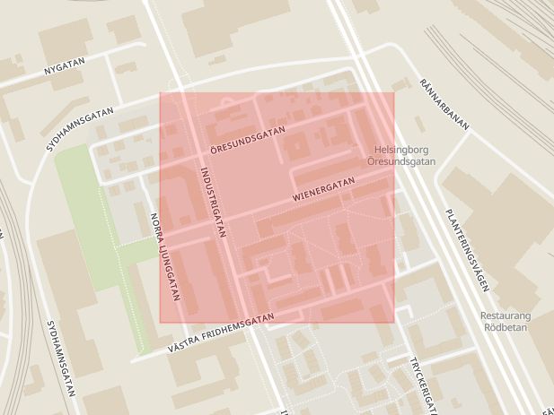 Karta som med röd fyrkant ramar in Wienergatan, Helsingborg, Skåne län