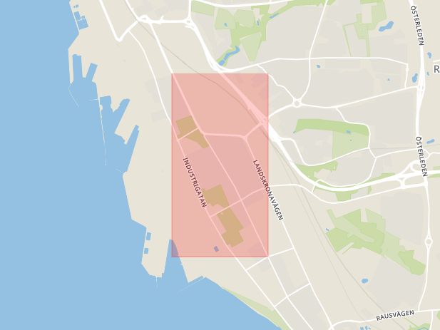 Karta som med röd fyrkant ramar in Planteringsvägen, Helsingborg, Skåne län