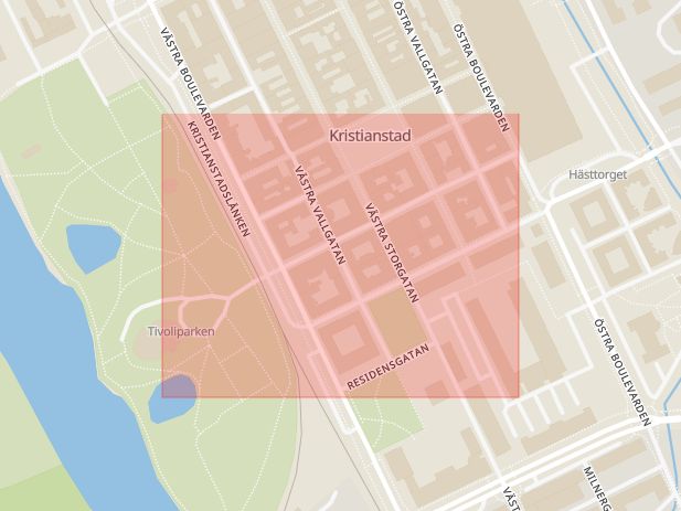 Karta som visar ungefär var händelsen Brand: Bilbrand, Tivoligatan. inträffat