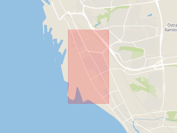 Karta som med röd fyrkant ramar in Industrigatan, Helsingborg, Skåne län