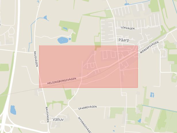 Karta som med röd fyrkant ramar in Påarp, Helsingborgsvägen, Helsingborg, Skåne län