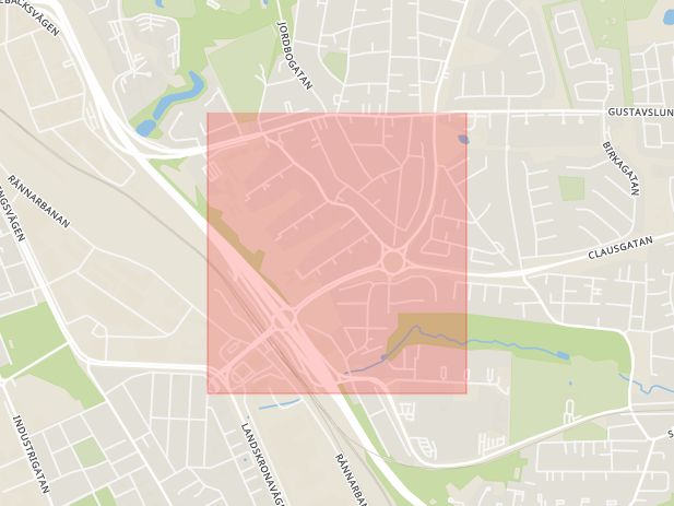 Karta som med röd fyrkant ramar in Ramlösa, Lagmansgatan, Helsingborg, Skåne län