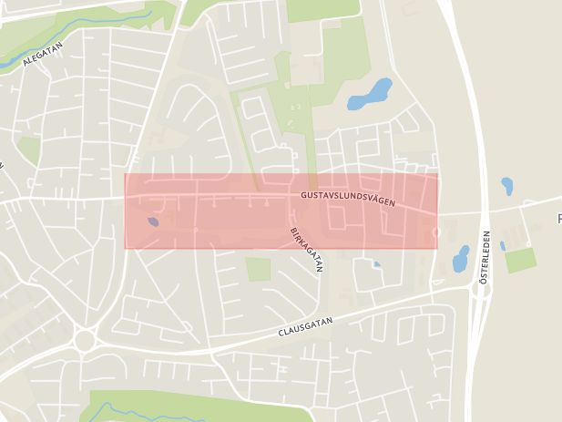 Karta som med röd fyrkant ramar in Gustavslundsvägen, Helsingborg, Skåne län