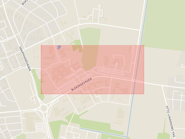 Karta som med röd fyrkant ramar in Hedlunds Väg, Kristianstad, Skåne län