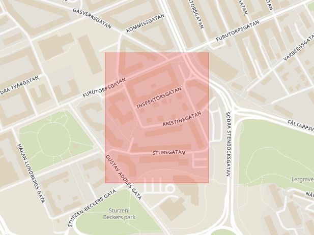 Karta som med röd fyrkant ramar in Sturegatan, Helsingborg, Skåne län