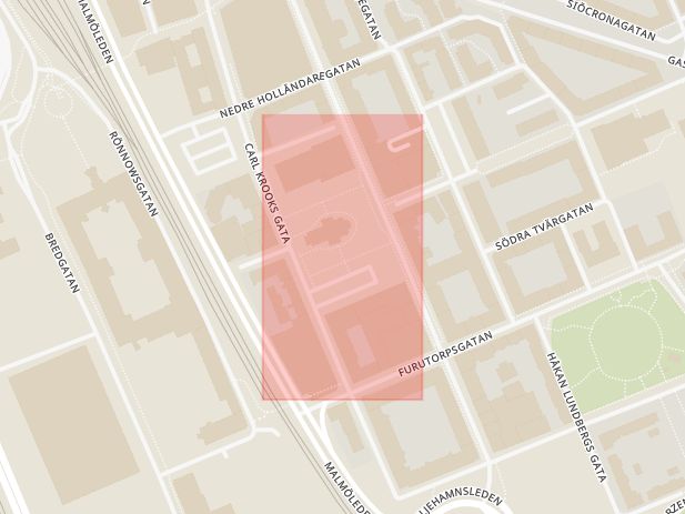 Karta som med röd fyrkant ramar in Gustav Adolfs Torg, Helsingborg, Skåne län