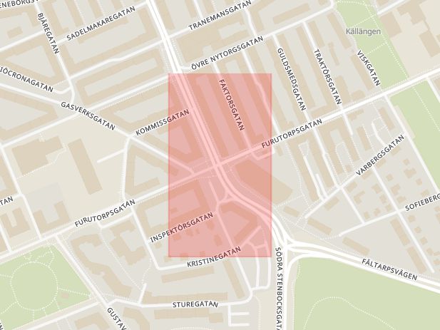 Karta som med röd fyrkant ramar in Högaborg, Furutorpsgatan, Södra Stenbocksgatan, Helsingborg, Skåne län