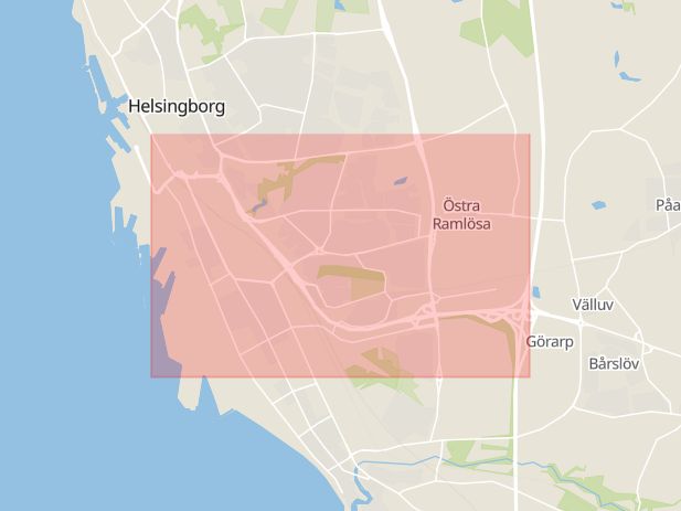 Karta som med röd fyrkant ramar in Malmöleden, Trafikplats Helsingborg Södra, Helsingborg, Skåne län