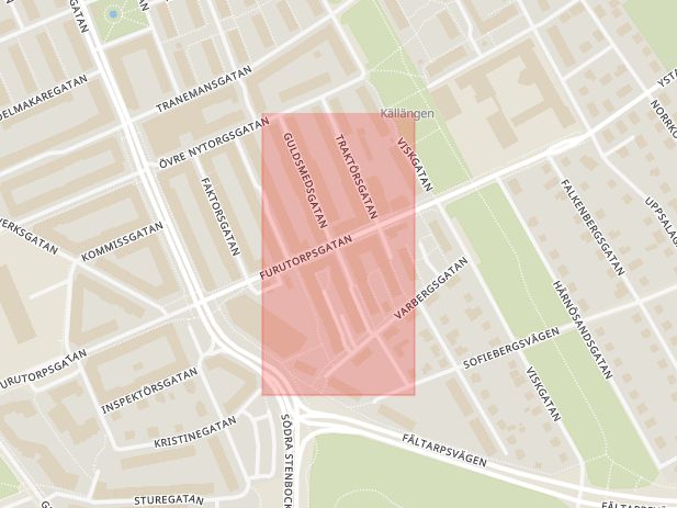 Karta som med röd fyrkant ramar in Guldsmedsgatan, Helsingborg, Skåne län