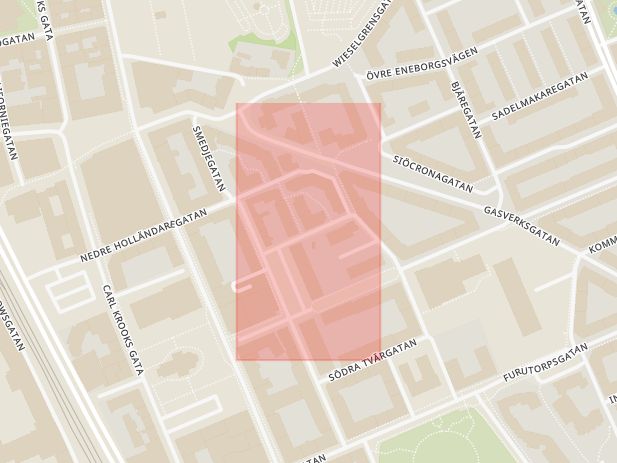 Karta som med röd fyrkant ramar in Norra Tvärgatan, Helsingborg, Skåne län