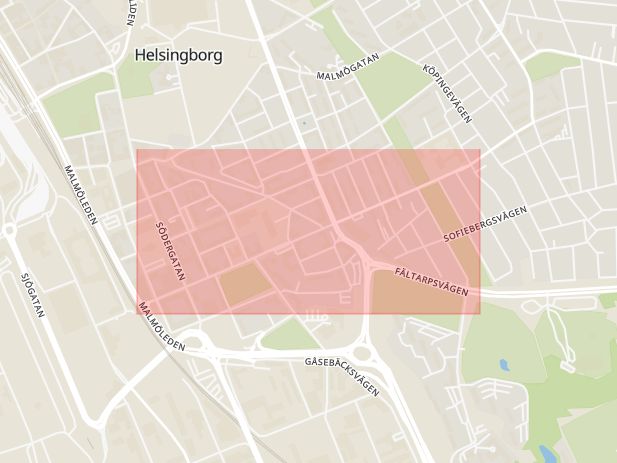 Karta som med röd fyrkant ramar in Furutorpsgatan, Helsingborg, Skåne län