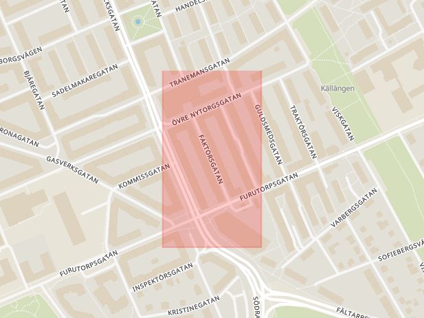 Karta som med röd fyrkant ramar in Faktorsgatan, Helsingborg, Skåne län