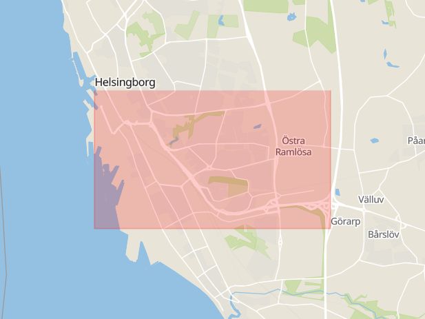 Karta som med röd fyrkant ramar in Malmöleden, Helsingborg, Skåne län
