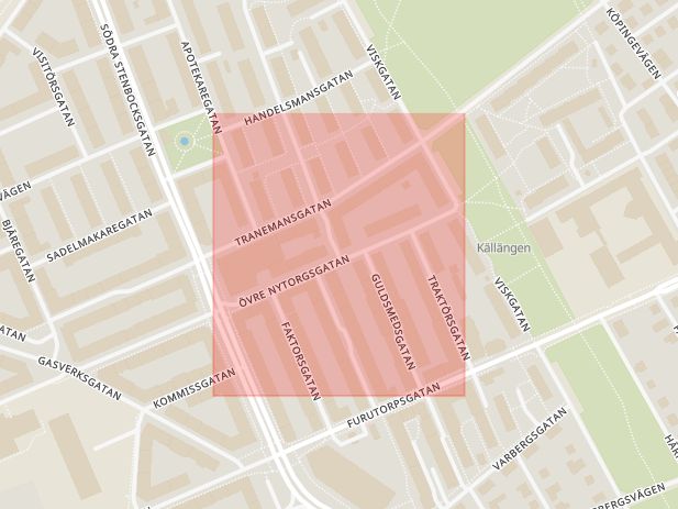 Karta som med röd fyrkant ramar in Övre Nytorgsgatan, Helsingborg, Skåne län