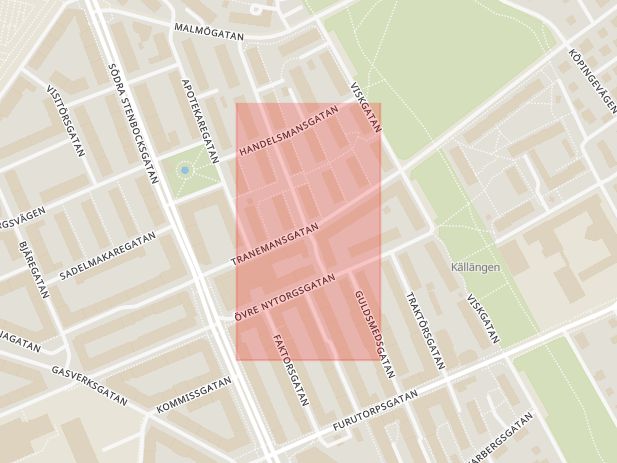 Karta som med röd fyrkant ramar in Eneborg, Tranemansgatan, Vagnmansgatan, Helsingborg, Skåne län