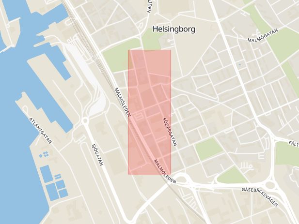 Karta som med röd fyrkant ramar in Carl Krooks Gata, Helsingborg, Skåne län