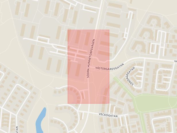 Karta som med röd fyrkant ramar in Adolfsberg, Södra Hunnetorpsvägen, Västergårdsgatan, Helsingborg, Skåne län
