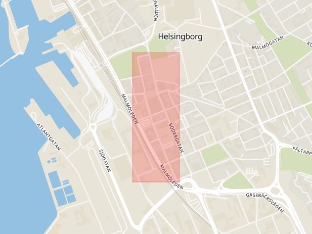 Karta som med röd fyrkant ramar in Carl Krooks Gata, Helsingborg, Skåne län
