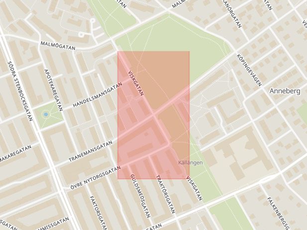 Karta som med röd fyrkant ramar in Viskgatan, Örebrogatan, Helsingborg, Skåne län