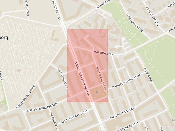 Karta som med röd fyrkant ramar in Klockaregatan, Helsingborg, Skåne län