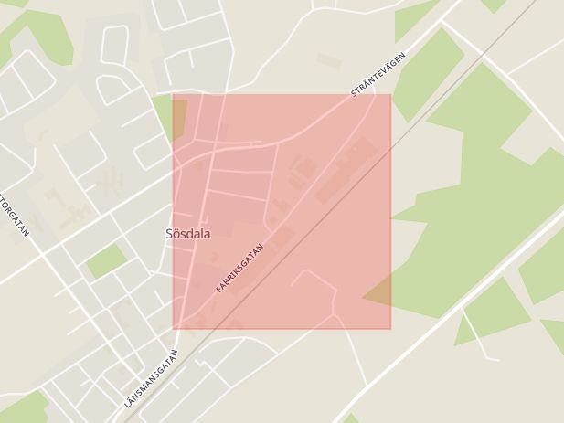 Karta som med röd fyrkant ramar in Sösdala, Fabriksgatan, Hässleholm, Skåne län