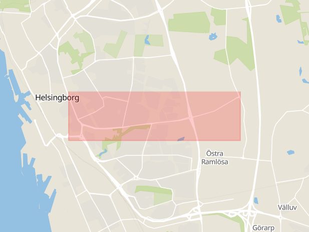 Karta som med röd fyrkant ramar in Fältarpsvägen, Sockenvägen, Helsingborg, Skåne län