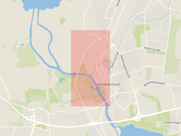 Karta som med röd fyrkant ramar in Näsby, Härlövsängaleden, Kristianstad, Skåne län