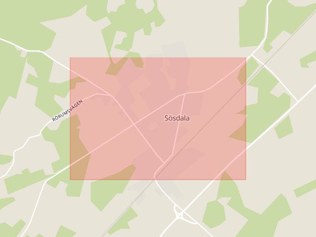 Karta som med röd fyrkant ramar in Sösdala, Hässleholms Kommun, Hässleholm, Skåne län