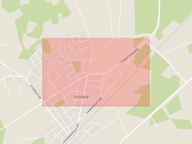 Karta som med röd fyrkant ramar in Sösdala, Sträntevägen, Hässleholm, Skåne län