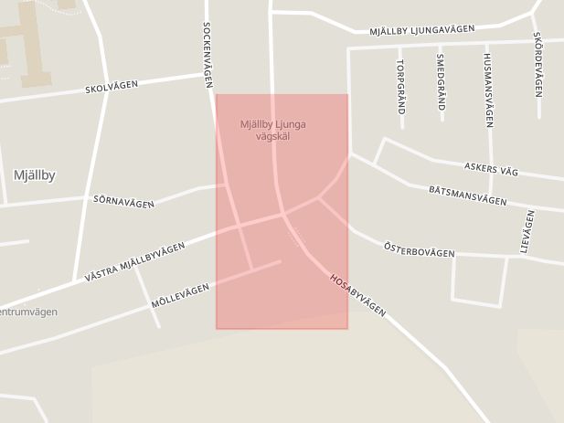 Karta som med röd fyrkant ramar in Mjällby, Sölvesborg, Blekinge län