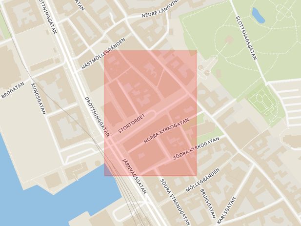 Karta som med röd fyrkant ramar in Stortorget, Helsingborg, Skåne län
