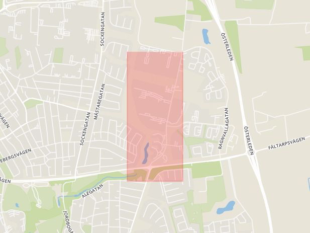 Karta som med röd fyrkant ramar in Adolfsberg, Södra Hunnetorpsvägen, Helsingborg, Skåne län