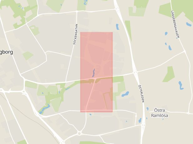 Karta som med röd fyrkant ramar in Södra Hunnetorpsvägen, Helsingborg, Skåne län