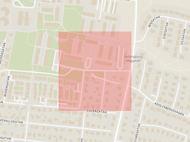 Karta som med röd fyrkant ramar in Husensjö, Umeågatan, Helsingborg, Skåne län