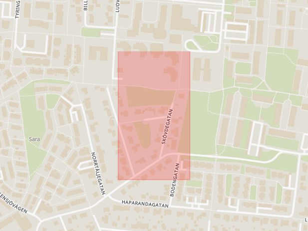 Karta som med röd fyrkant ramar in Trosagatan, Helsingborg, Skåne län