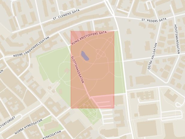 Karta som med röd fyrkant ramar in Slottshagen, Drottning Margaretas Gata, Helsingborg, Skåne län