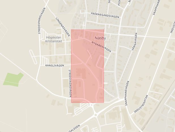 Karta som med röd fyrkant ramar in Elmetorpsvägen, Kristianstad, Skåne län