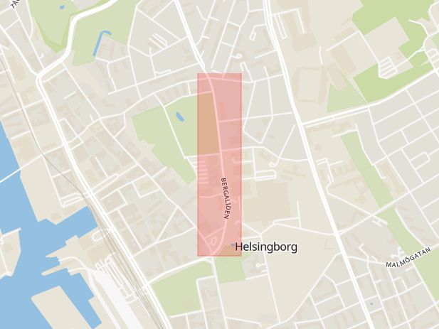 Karta som med röd fyrkant ramar in Bergaliden, Helsingborg, Skåne län