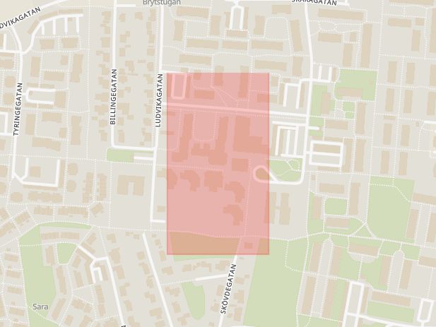 Karta som med röd fyrkant ramar in Husensjö, Skaragatan, Helsingborg, Skåne län