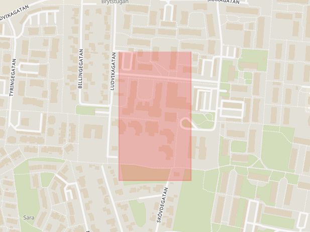 Karta som med röd fyrkant ramar in Husensjö, Sockengatan, Helsingborg, Skåne län