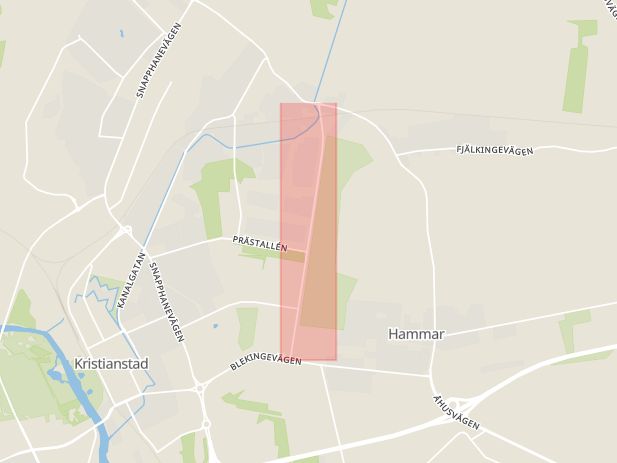 Karta som med röd fyrkant ramar in Hellströms, Kristianstad, Skåne län