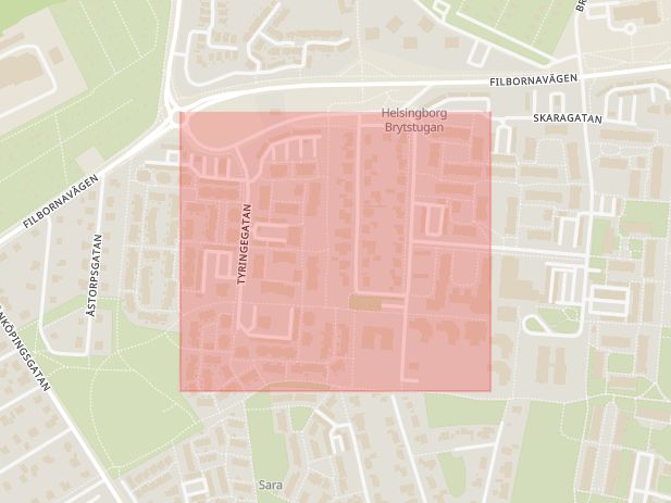 Karta som med röd fyrkant ramar in Ludvikagatan, Helsingborg, Skåne län