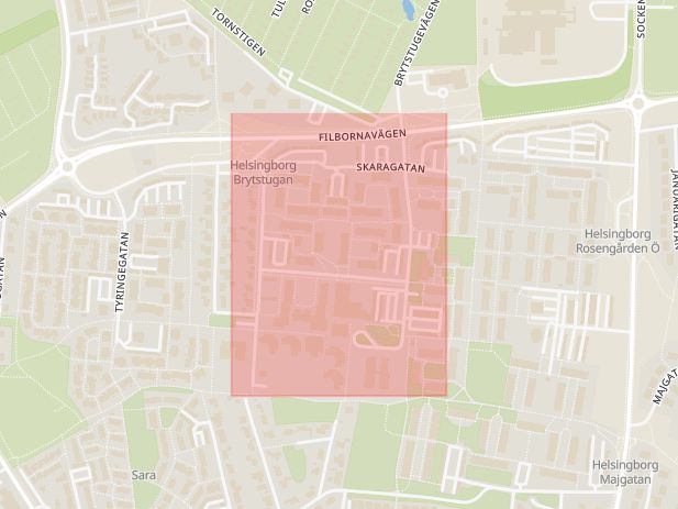 Karta som visar ungefär var händelsen Brand: Larm om brand i lägenhet, Rosengården. inträffat